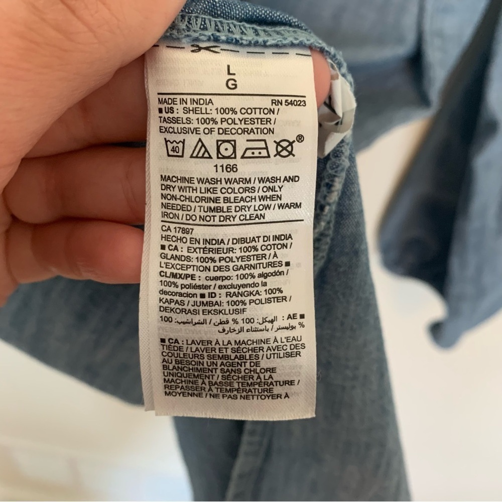 Womens Old Navy Embroidered Chambray Tassel Tunic Floral Balloon Sleeve Sz Large - Picture 8 of 10